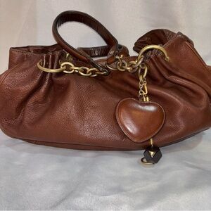 Juicy Couture Y2K Brown Cow Hide Leather Hobo Shoulder Bag